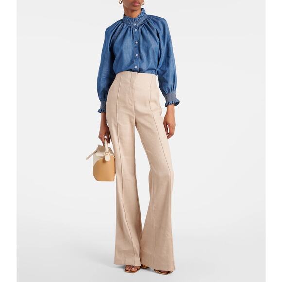 Veronica Beard Pants - Veronica Beard Komi tan linen blend flare pants size 16